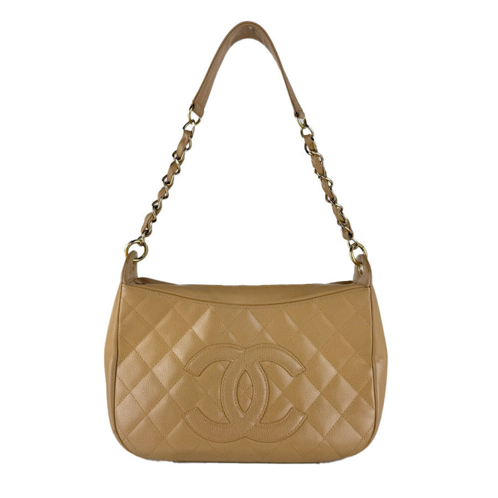 Chanel CHANEL Shoulder Bag, Caviar Leather, Beige Gold, Women's z10883